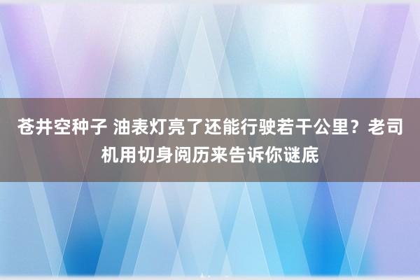 苍井空种子 油表灯亮了还能行驶若干公里？老司机用切身阅历来告诉你谜底