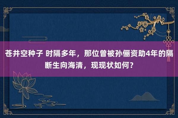 苍井空种子 时隔多年，那位曾被孙俪资助4年的隔断生向海清，现现状如何？