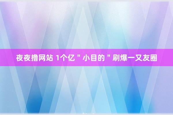 夜夜撸网站 1个亿＂小目的＂刷爆一又友圈